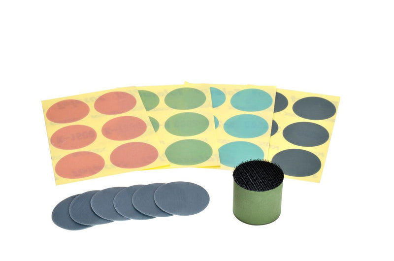 Tolecut Round Kit w/ Sanding Block:  24 sanding discs, 6 interference discs and 1 cylindrical blok